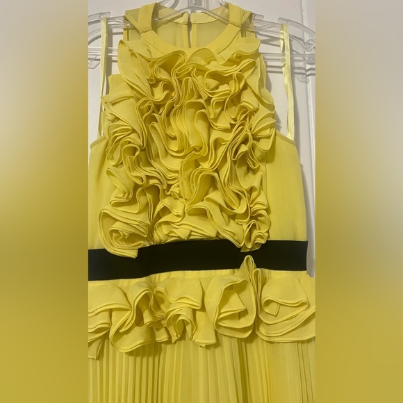 BCBG canary yellow raffle front dress with beautiful pleating - Picture 6 of 7